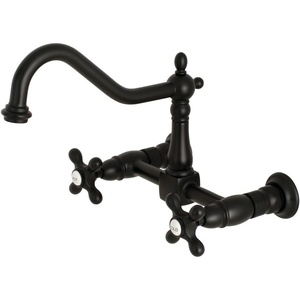 image:imageKingston Brass KS1240AX Heritage 8 in Center Kitchen Bridge Faucet 9716 in Spout Reach Matte BlackMatte Black