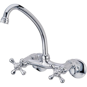 image:imageKingston Brass KS214M High Arch Spout for Wall Mount Kitchen Faucet with Metal Cross Handle Polished Chrome658 inch spout reach