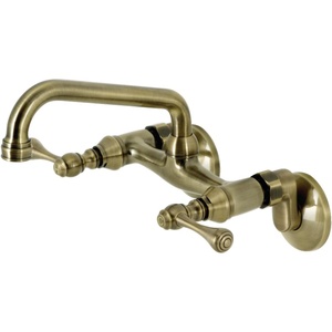 image:imageKingston Brass KS313SN Magellan Wall Mount Kitchen Faucet Satin Nickel 6Inch to 812Inch CenterAntique Brass