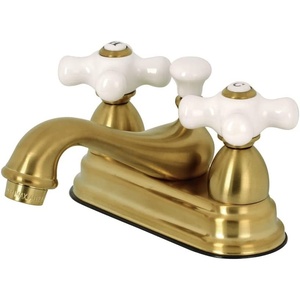 image:imageKingston Brass KS3601PX Restoration 4Inch Centerset Lavatory Faucet with Porcelain Cross Handle Polished ChromeBrushed Brass