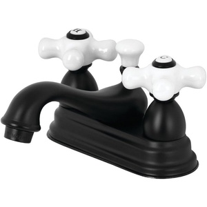 image:imageKingston Brass KS3601PX Restoration 4Inch Centerset Lavatory Faucet with Porcelain Cross Handle Polished ChromeMatte Black