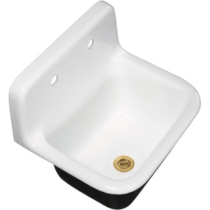 image:imageKingston Brass Petra Galley KGCKWS3020108 Cast Iron Single Bowl Wall Mount Kitchen Sink with 2Hole Drain and Strainer WhiteBrushed NickelWhiteBrushed Brass