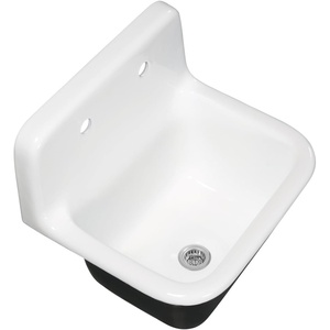 image:imageKingston Brass Petra Galley KGCKWS3020108 Cast Iron Single Bowl Wall Mount Kitchen Sink with 2Hole Drain and Strainer WhiteBrushed NickelWhitePolished Chrome