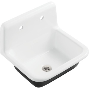 image:imageKingston Brass Petra Galley KGCLWS221877 Cast Iron Single Bowl Wall Mount Utility Sink with Drain WhiteBrushed BrassWhiteBrushed Nickel