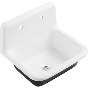 image:imageKingston Brass Petra Galley KGCLWS221877 Cast Iron Single Bowl Wall Mount Utility Sink with Drain WhiteBrushed BrassWhitePolished Chrome