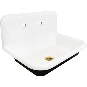 image:imageKingston Brass Towne KGCLWS3020191 Cast Iron Single Bowl Wall Mount Utility Sink with Drain WhitePolished ChromeWhiteBrushed Brass