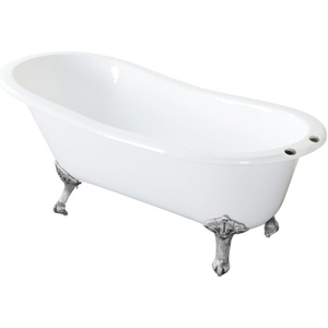 image:imageAqua Eden NHVCT7D653129B2 61Inch Cast Iron Single Slipper Clawfoot Tub with 7Inch Faucet Drillings WhitePolished BrassPainted WhiteBrushed Nickel