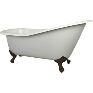 image:imageAqua Eden NHVCT7D653129B2 61Inch Cast Iron Single Slipper Clawfoot Tub with 7Inch Faucet Drillings WhitePolished BrassWhiteNaples Bronze