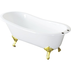 image:imageAqua Eden NHVCT7D653129B2 61Inch Cast Iron Single Slipper Clawfoot Tub with 7Inch Faucet Drillings WhitePolished BrassWhitePolished Brass