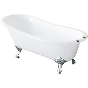 image:imageAqua Eden NHVCT7D653129B2 61Inch Cast Iron Single Slipper Clawfoot Tub with 7Inch Faucet Drillings WhitePolished BrassWhitePolished Chrome