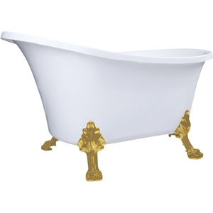 image:imageAqua Eden VTND512824WAC7 51 Acrylic Oval Double Slipper Clawfoot Tub No Faucet Drillings Glossy WhiteBrushed BrassGlossy WhiteBrushed Brass