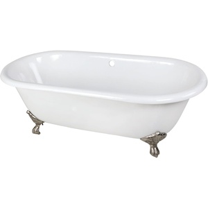 image:imageKingston Brass Aqua Eden VCTND663013NB8 Cast Iron Double Ended Clawfoot Bathtub with Brushed Nickel Feet without FaucetDrillings 66Inch WhiteBrushed Nickel