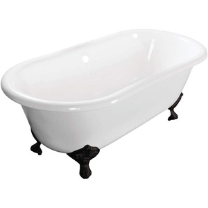 image:imageKingston Brass Aqua Eden VCTND6728NH8 Cast Iron Double Slipper Clawfoot Bathtub with Brushed Nickel Feet without FaucetDrillings 67Inch WhiteWhiteMatte Black