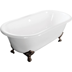 image:imageKingston Brass Aqua Eden VCTND6728NH8 Cast Iron Double Slipper Clawfoot Bathtub with Brushed Nickel Feet without FaucetDrillings 67Inch WhiteWhiteOil Rubbed Bronze