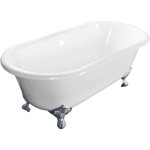 image:imageKingston Brass Aqua Eden VCTND6728NH8 Cast Iron Double Slipper Clawfoot Bathtub with Brushed Nickel Feet without FaucetDrillings 67Inch WhiteWhitePolished Chrome