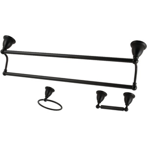 image:imageKingston Brass BAK175348C Heritage 3Piece 24Inch Dual Towel Bar Bathroom Accessory Set in Polished ChromeMatte Black