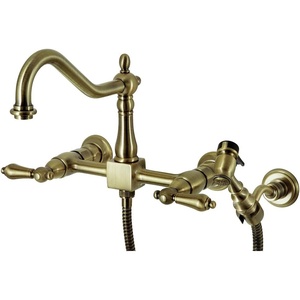 image:imageKingston Brass KS1248ALBS Heritage Wall Mount Bridge Kitchen Faucet with Brass Spray Brushed NickelAntique Brass