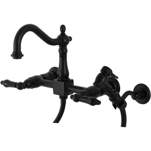 image:imageKingston Brass KS1260PKLBS Duchess Wall Mount Bridge Kitchen Faucet with Brass Sprayer Matte Black