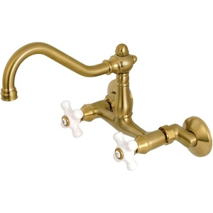 image:imageKingston Brass KS3221PX Vintage 6 Adjustable Center Wall Mount Kitchen Faucet Polished ChromeBrushed Brass
