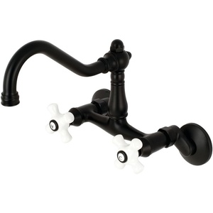 image:imageKingston Brass KS3221PX Vintage 6 Adjustable Center Wall Mount Kitchen Faucet Polished ChromeMatte Black
