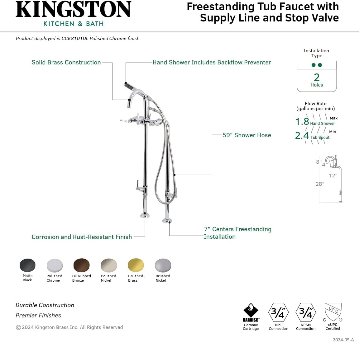 image:imageAqua Vintage CCK8107DL Concord Freestanding Tub Faucet with Supply Line Stop Valve Brushed BrassBrushed Brass