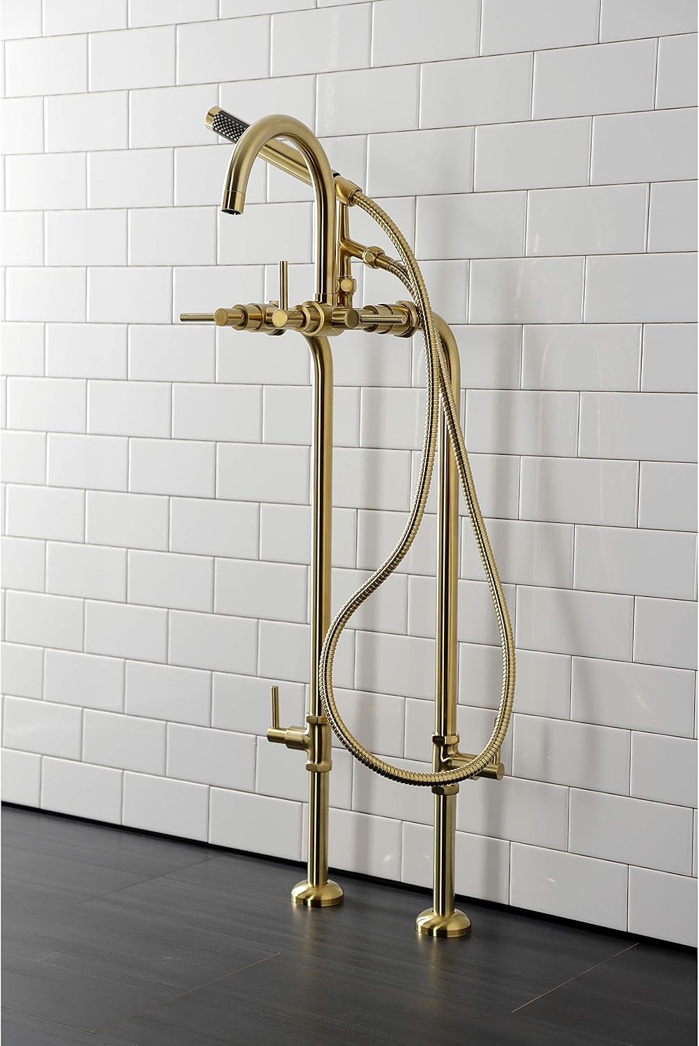 image:imageAqua Vintage CCK8107DL Concord Freestanding Tub Faucet with Supply Line Stop Valve Brushed BrassBrushed Brass