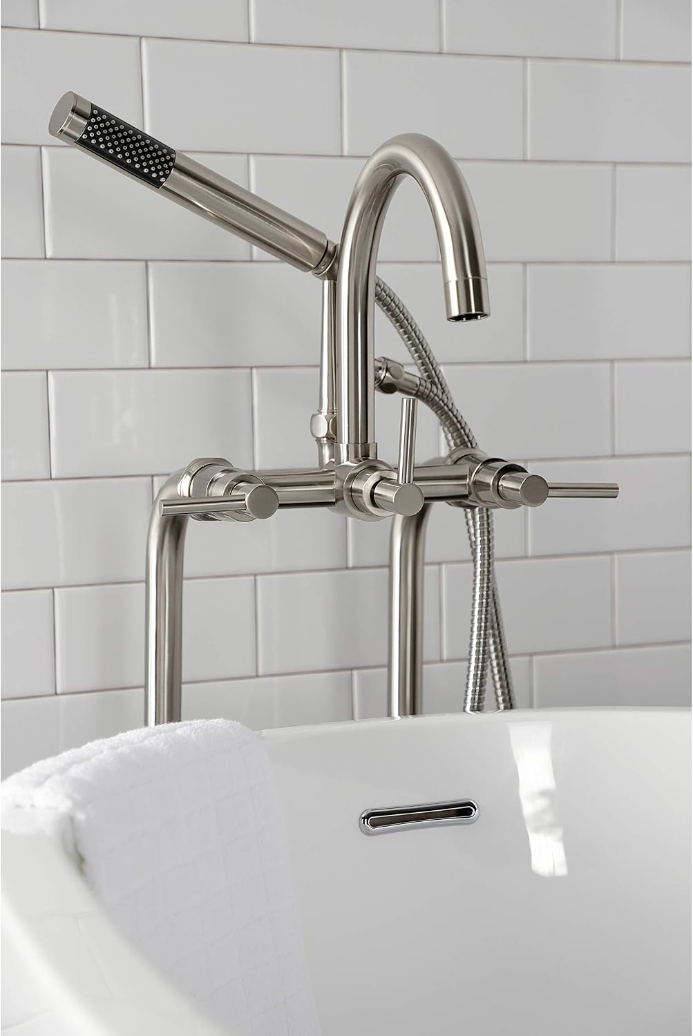 image:imageAqua Vintage CCK8107DL Concord Freestanding Tub Faucet with Supply Line Stop Valve Brushed BrassBrushed Nickel