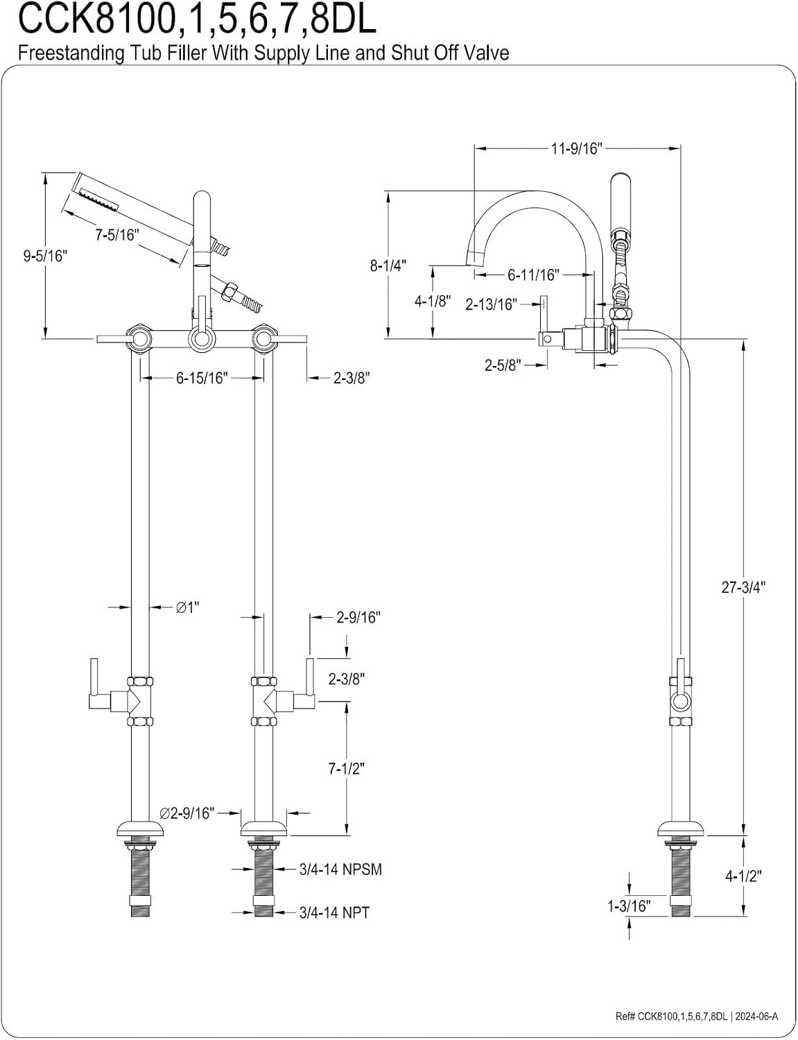 image:imageAqua Vintage CCK8107DL Concord Freestanding Tub Faucet with Supply Line Stop Valve Brushed BrassBrushed Nickel