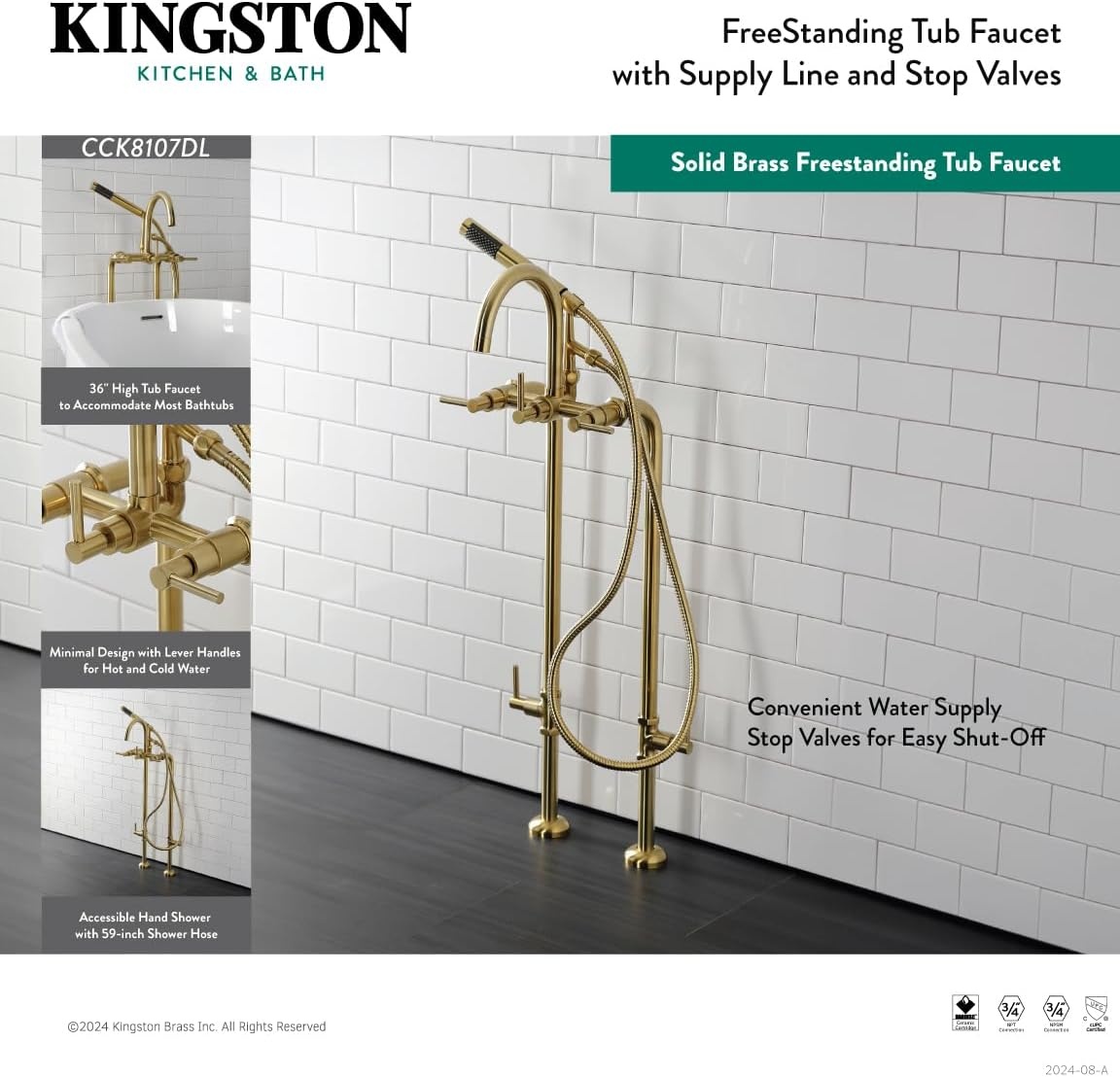 image:imageAqua Vintage CCK8107DL Concord Freestanding Tub Faucet with Supply Line Stop Valve Brushed BrassBrushed Nickel