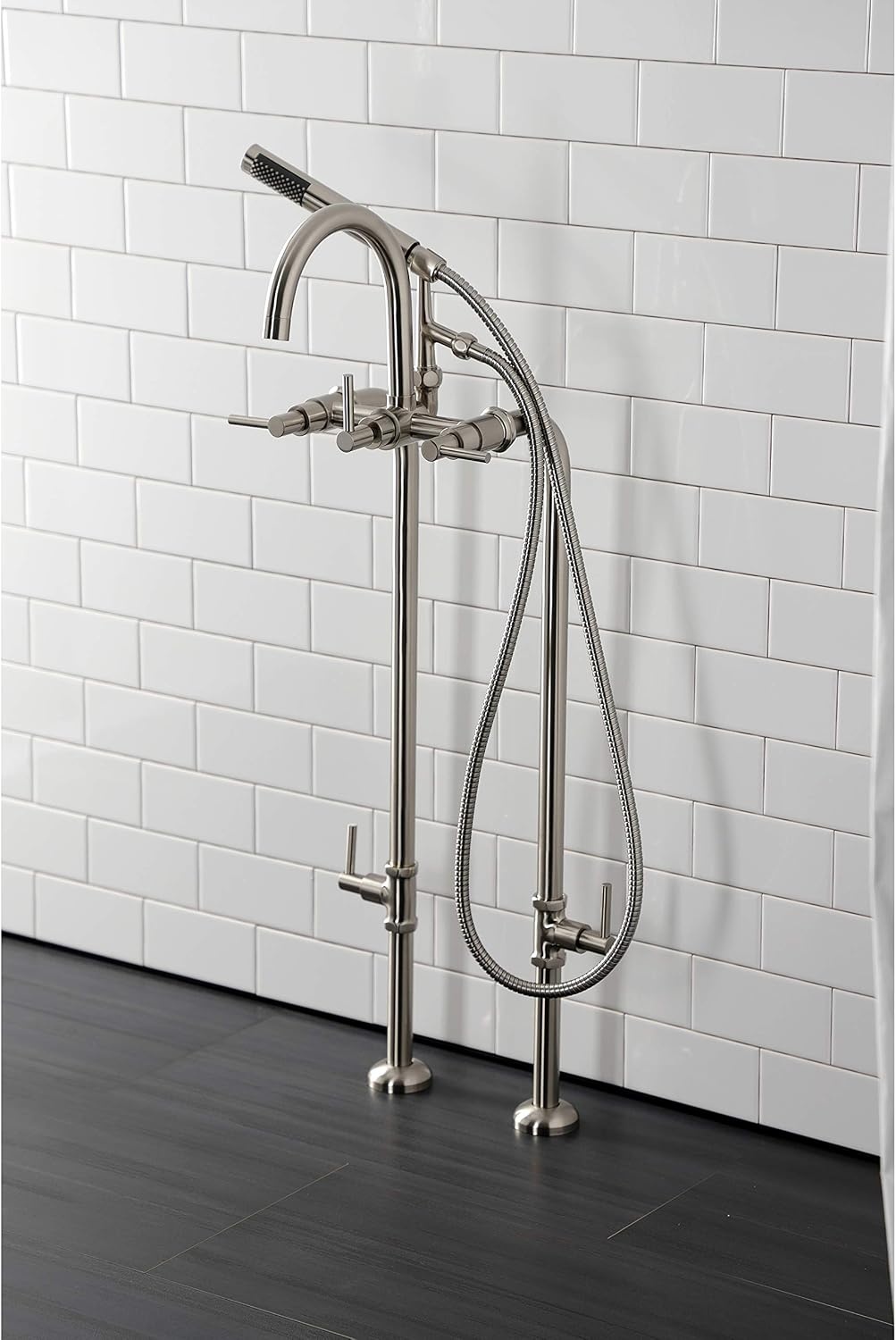 image:imageAqua Vintage CCK8107DL Concord Freestanding Tub Faucet with Supply Line Stop Valve Brushed BrassBrushed Nickel