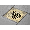 image:imageFloral 4 Brass Square Grid Shower Drain with Hair Strainer Antique Brass