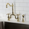 image:imageKingston Brass KS7757TXBS French Country Bridge Kitchen Faucet with Brass Sprayer Brushed BrassPolished Brass