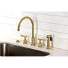 image:imageKingston Brass KS8721KNLBS Convergent DoubleHandle Widespread Kitchen Faucet with Knurled Handle and Brass Sprayer Polished ChromeBrushed Brass