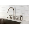 image:imageKingston Brass KS8721KNLBS Convergent DoubleHandle Widespread Kitchen Faucet with Knurled Handle and Brass Sprayer Polished ChromeBrushed Nickel