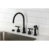 image:imageKingston Brass KS8721KNLBS Convergent DoubleHandle Widespread Kitchen Faucet with Knurled Handle and Brass Sprayer Polished ChromeMatte Black