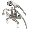 image:imageKingston Brass CA1012T1 Heritage ThreeHandle 2Hole Tub Wall Mount Clawfoot Tub Faucet with Hand Shower in Polished ChromeBrushed Nickel