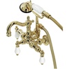image:imageKingston Brass CA1012T1 Heritage ThreeHandle 2Hole Tub Wall Mount Clawfoot Tub Faucet with Hand Shower in Polished ChromePolished Brass