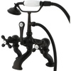 image:imageKingston Brass CC416T1 Vintage Deck Mount 7Inch Spread Tub Filler with Hand Shower Metal Cross Handle Polished ChromeOil Rubbed Bronze