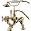 image:imageKingston Brass CC416T1 Vintage Deck Mount 7Inch Spread Tub Filler with Hand Shower Metal Cross Handle Polished ChromePolished Brass