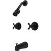 image:imageKingston Brass KB248AX Twin Handle Tub and Shower Faucet with Decor Cross Handle Satin Nickel5Inch Spout ReachOil Rubbed Bronze