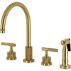 image:imageKingston Brass KS8721KNLBS Convergent DoubleHandle Widespread Kitchen Faucet with Knurled Handle and Brass Sprayer Polished ChromeBrushed Brass