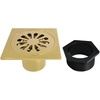 image:imageSunburst 4 Brass Square Grid Shower Drain with Hair Strainer Brushed Brass