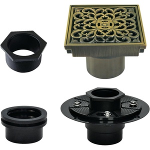 image:image4 Brass Square Grid Shower Drain with Hair Strainer and Base Flange Antique Brass