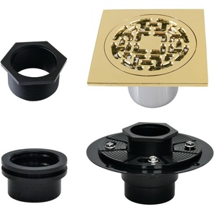 image:image4 Brass Square Grid Shower Drain with Hair Strainer and Base Flange Polished Brass