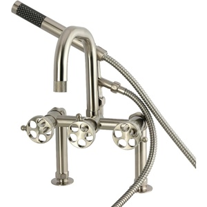 image:imageKingston Brass AE6007RKX Webb 7 Center DeckMount Clawfoot Tub Faucet with Knurled Handle and Hand Shower Brushed BrassBrushed Nickel