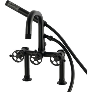 image:imageKingston Brass AE6007RKX Webb 7 Center DeckMount Clawfoot Tub Faucet with Knurled Handle and Hand Shower Brushed BrassMatte Black