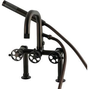 image:imageKingston Brass AE6007RKX Webb 7 Center DeckMount Clawfoot Tub Faucet with Knurled Handle and Hand Shower Brushed BrassOil Rubbed Bronze