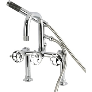 image:imageKingston Brass AE6007RKX Webb 7 Center DeckMount Clawfoot Tub Faucet with Knurled Handle and Hand Shower Brushed BrassPolished Chrome