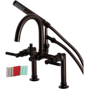 image:imageKingston Brass AE8107DKL Kaiser 2Handle 7Inch Deck Mount Clawfoot Tub Faucet with Hand Shower Brushed BrassOil Rubbed Bronze
