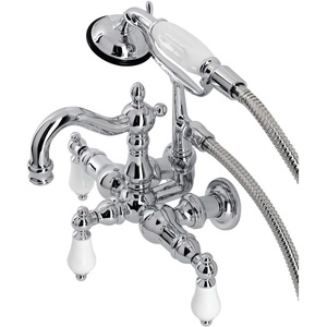image:imageKingston Brass CA1012T1 Heritage ThreeHandle 2Hole Tub Wall Mount Clawfoot Tub Faucet with Hand Shower in Polished ChromePolished Chrome